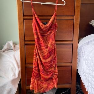 Orange/Red rouched tye dye mini dress